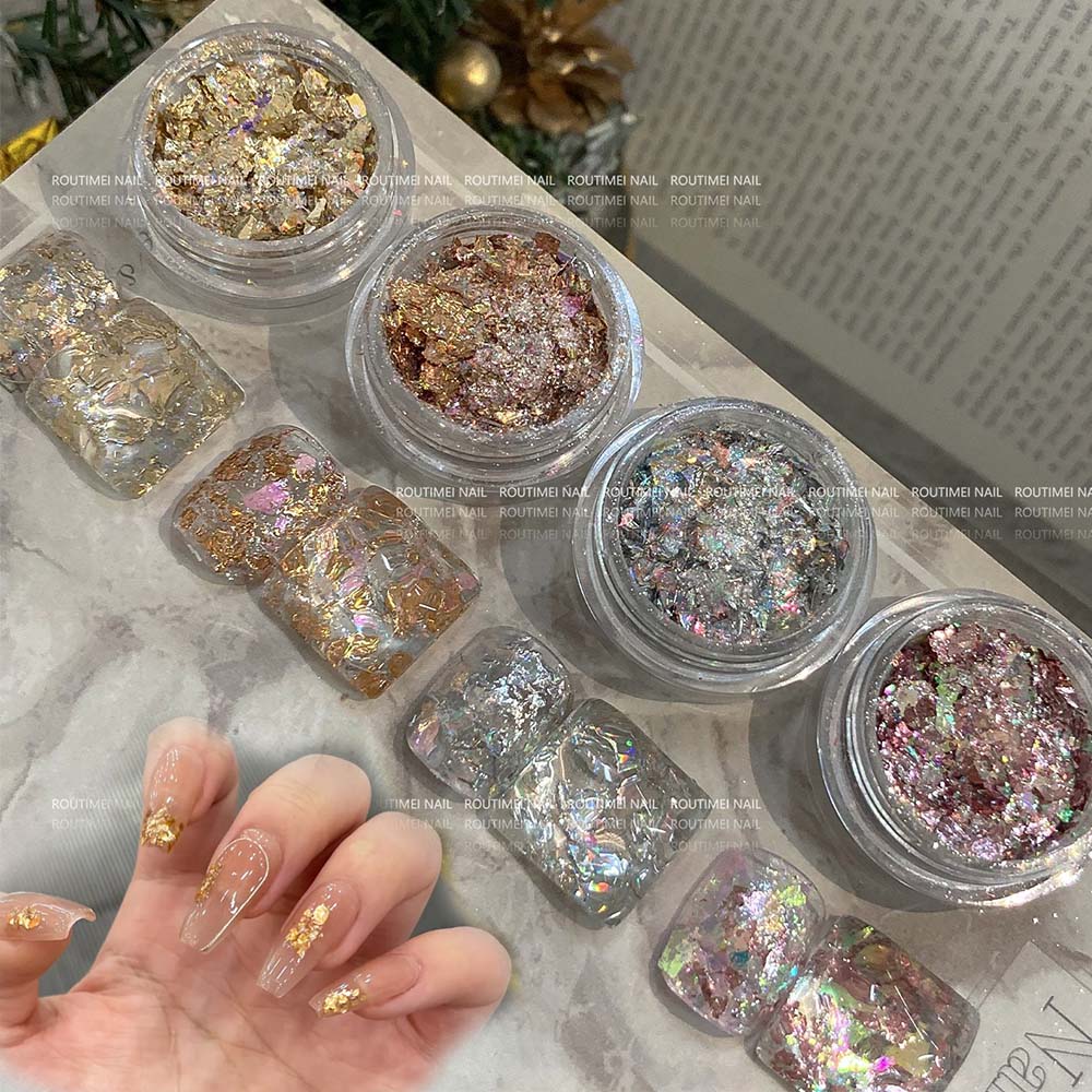 Gold Foil Flakes - 4 unids/set 3D oro rosa plata